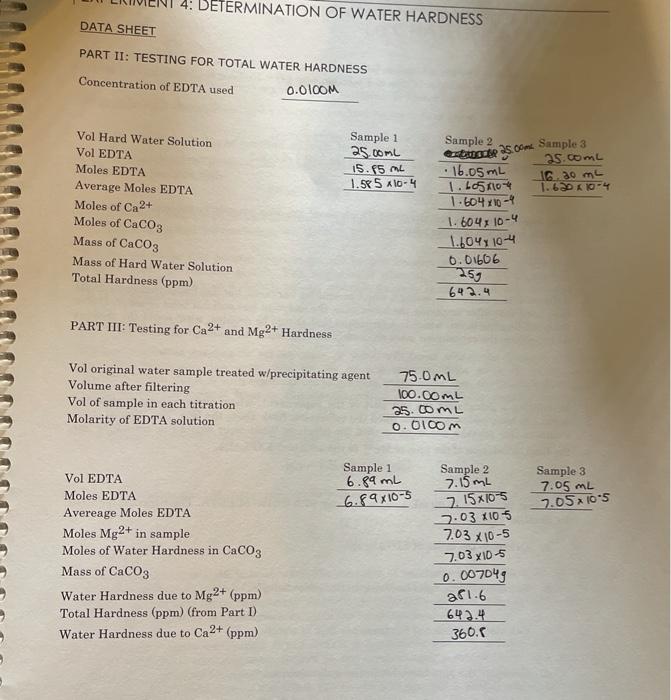 Solved EXPERIMENT 4: DETERMINATION OF WATER HARDNESS | Chegg.com