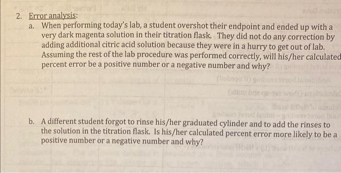 Solved 2. Error analysis: a. When performing today's lab, a | Chegg.com