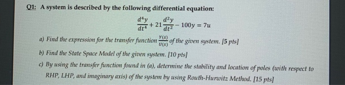 Solved Q1: A system is described by the following | Chegg.com