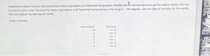 Solved Implement a celsius function that returns the Ceisius | Chegg.com