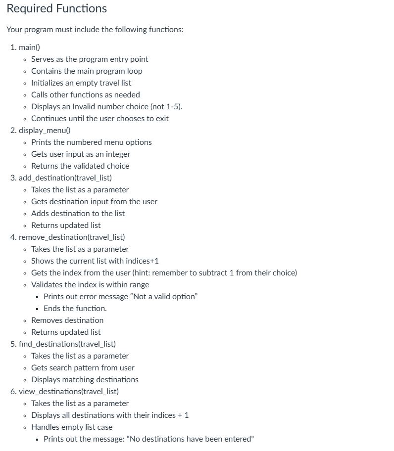 Solved Required FunctionsYour program must include the | Chegg.com