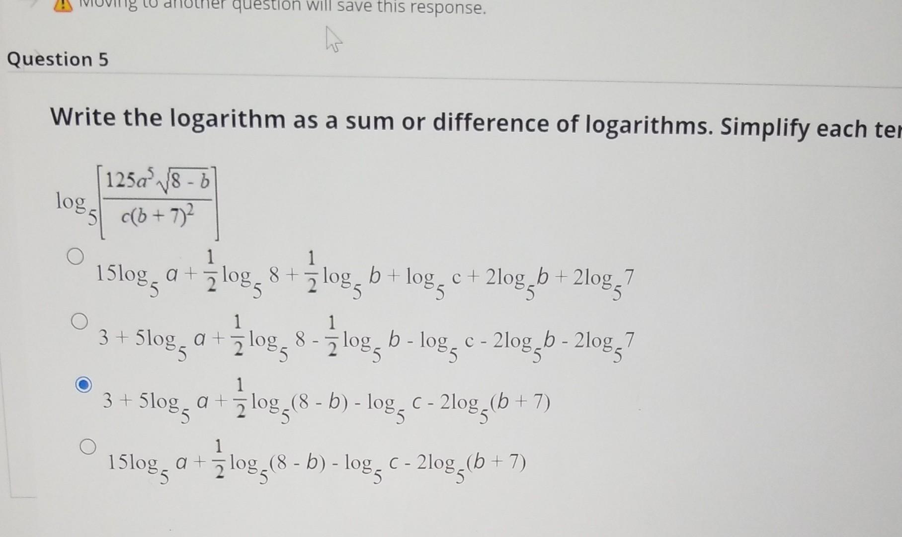 Solved Write the logarithm as a sum or difference of | Chegg.com