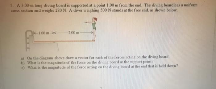 Solved 5. A 3.00 m long diving board is supported at a point | Chegg.com