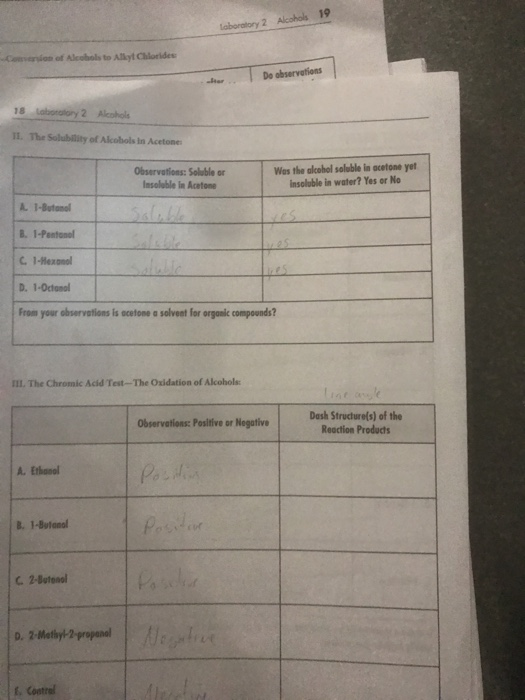 Solved Laboratory 2 Alcohols 17 REPORT SHEET Alcohols 1. The | Chegg.com