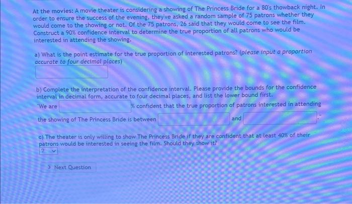 Solved At the movies: A movie theater is considering a | Chegg.com