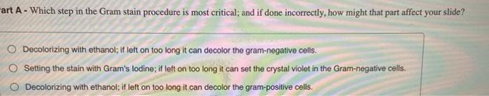 Solved art A - Which step in the Gram stain procedure is | Chegg.com