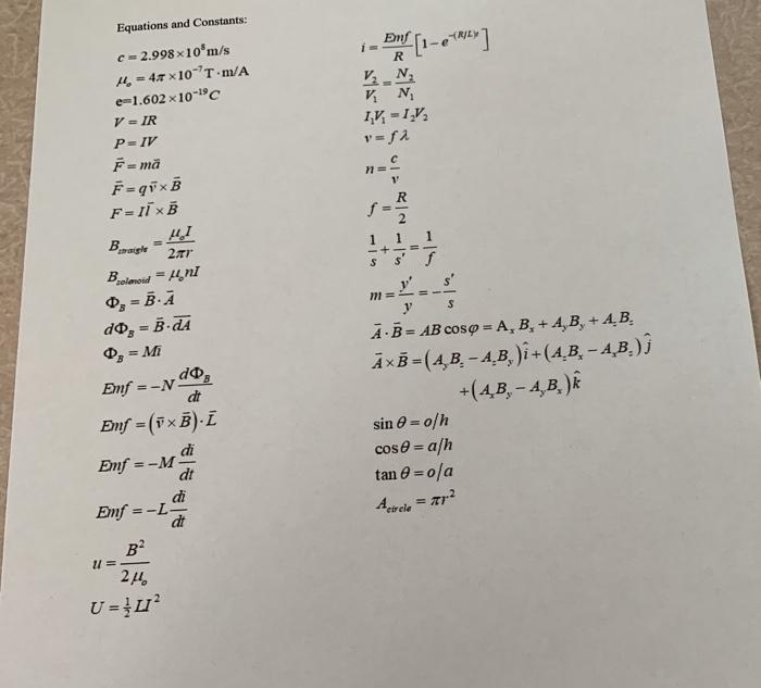 Solved Emf 1 E Equations And Constants C 2 998x108m Chegg Com