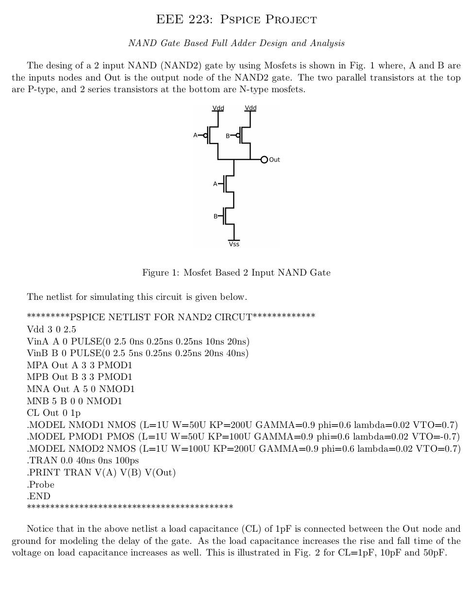 Eee 223 Pspice Project Nand Gate Based Full Adder Chegg Com