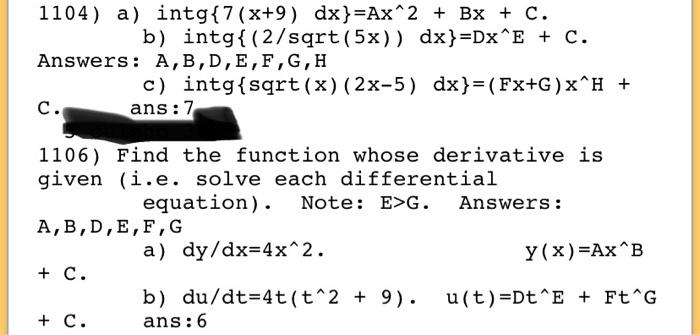 Solved 1104 A Intg 7 X 9 Dx Ax 2 Bx C B Chegg Com