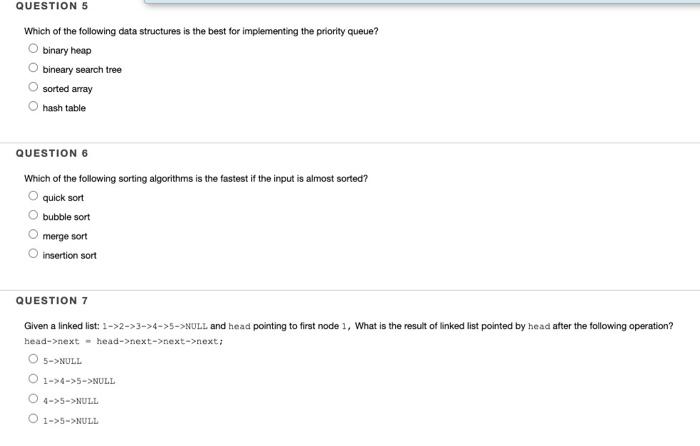 Solved QUESTION 5 Which of the following data structures is | Chegg.com