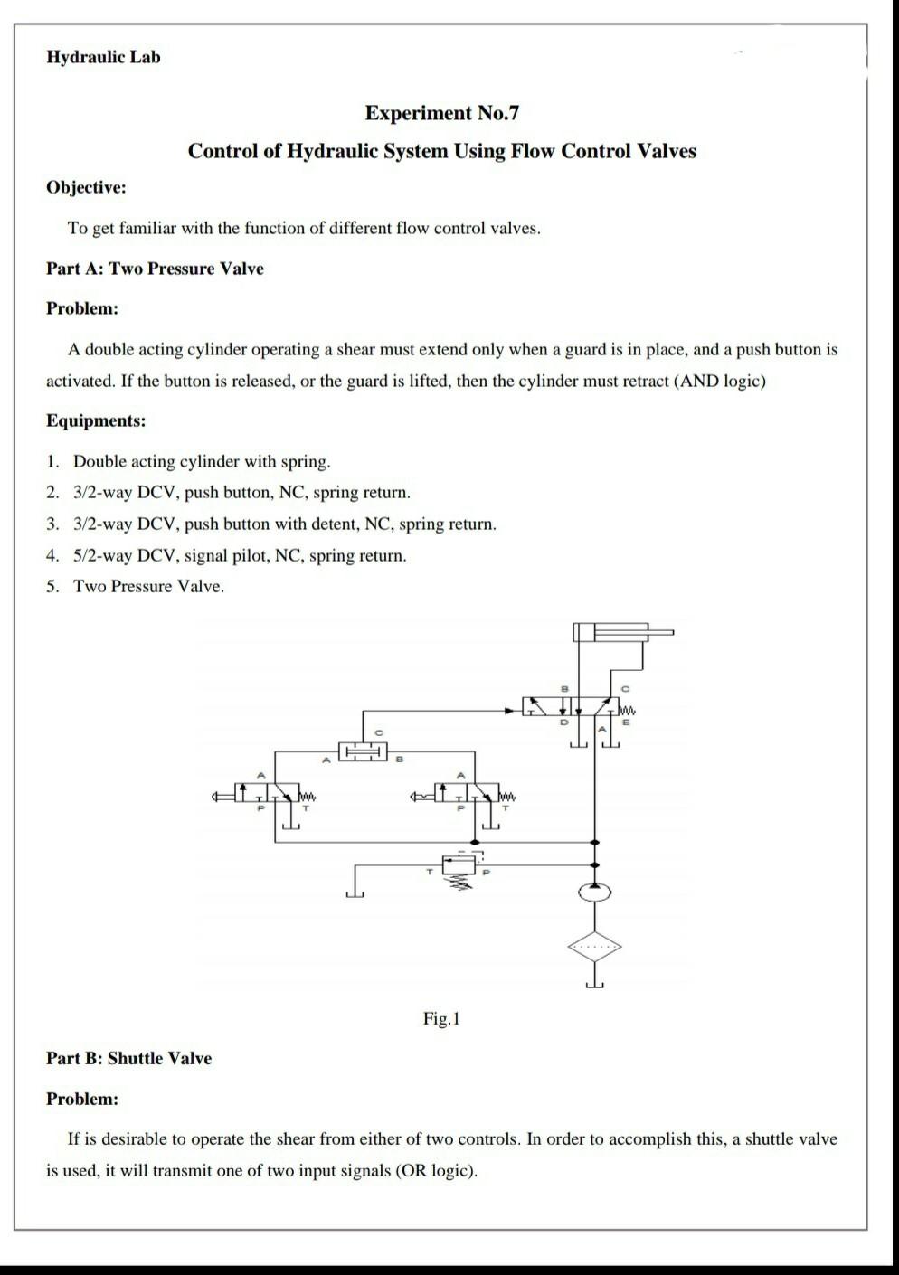 Solved Hydraulic Lab Experiment No.7 Control of Hydraulic | Chegg.com