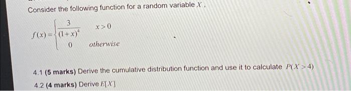 Solved Consider the following function for a random variable | Chegg.com