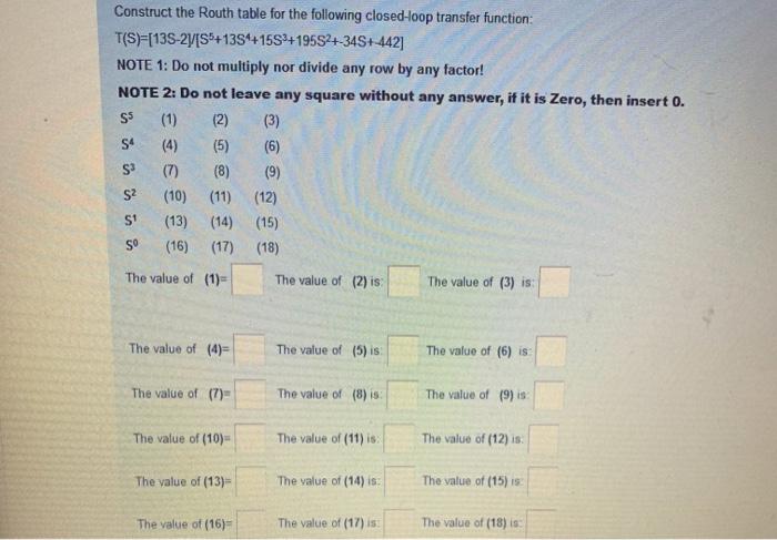 Solved SS Construct the Routh table for the following | Chegg.com