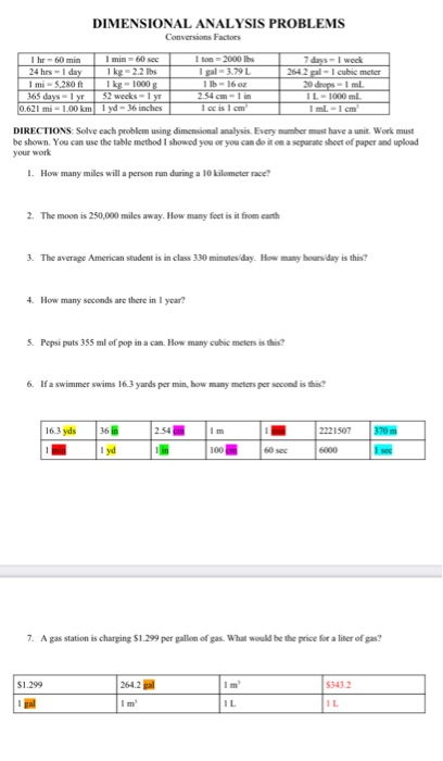 Solved DIMENSIONAL ANALYSIS PROBLEMS Conversions Factors 1 | Chegg.com