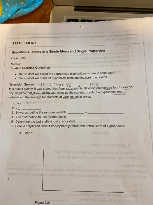 Solved esc STATS LAB 9.1 Hypothesis Testing of a Single Mean