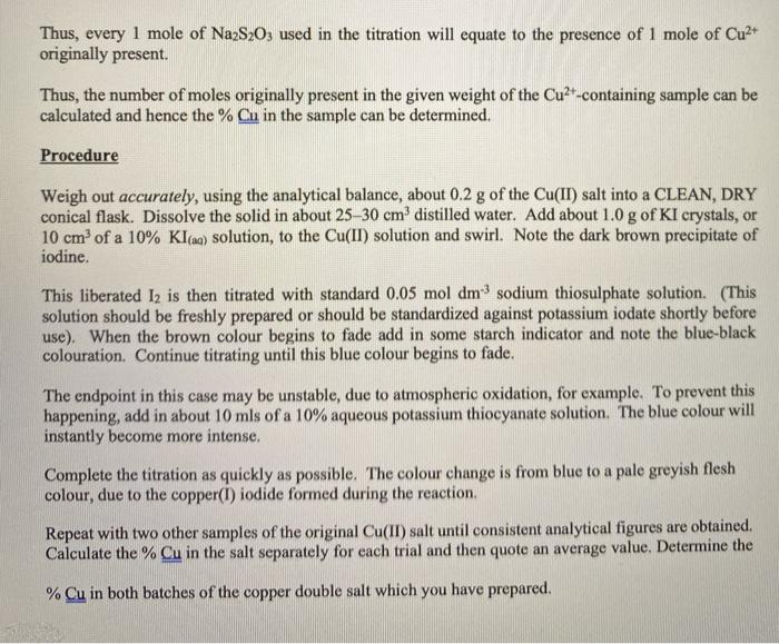 Solved EXPERIMENTAL Preparation of ammonium copper(II)