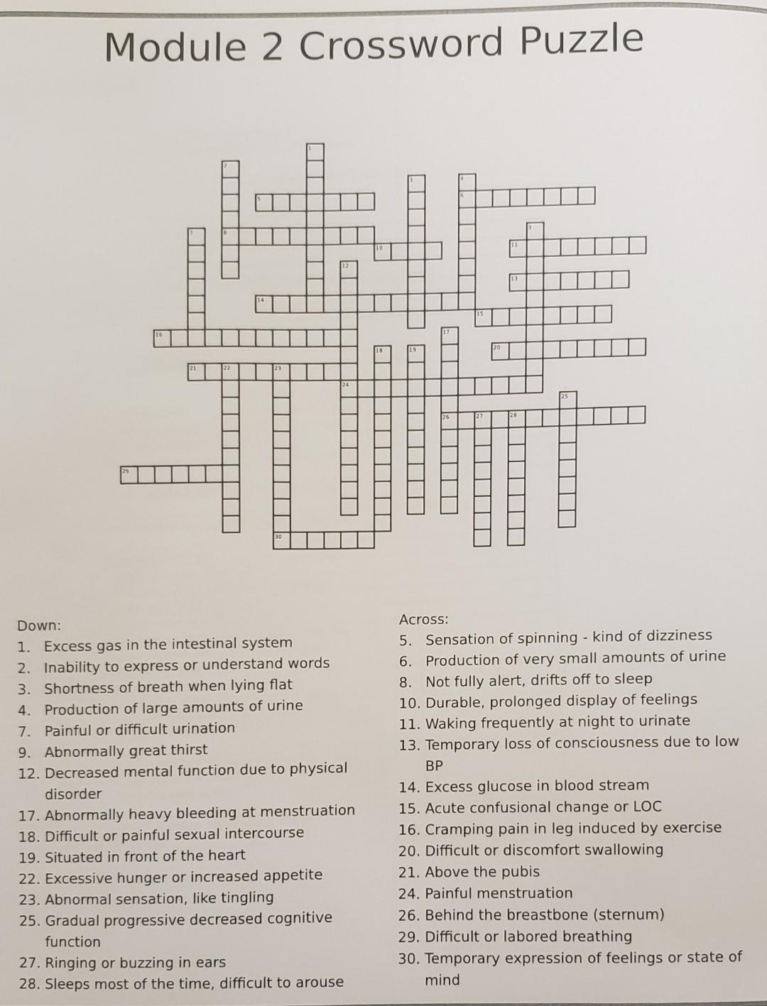 Solved Module 2 Crossword Puzzle ET Down: 1. Excess gas in 