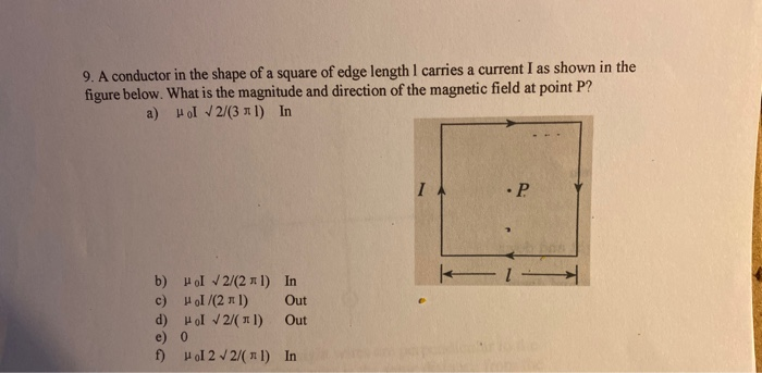 Solved 9. A conductor in the shape of a square of edge | Chegg.com