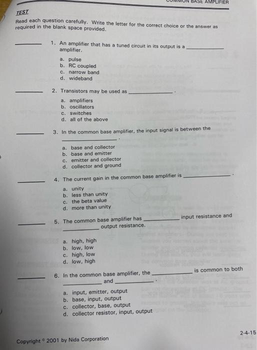 Solved Read Each Question Carefully. Write The Letter For | Chegg.com