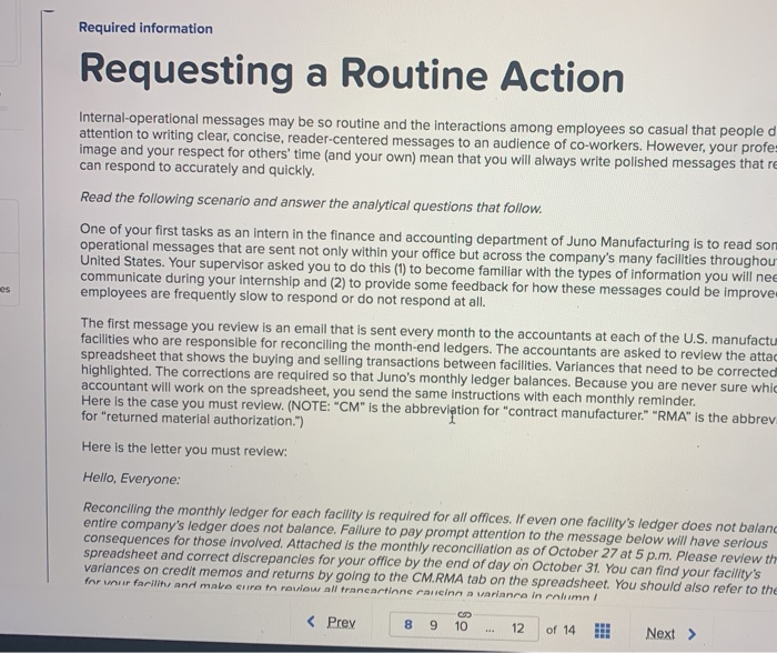 Required information Requesting a Routine Action es | Chegg.com