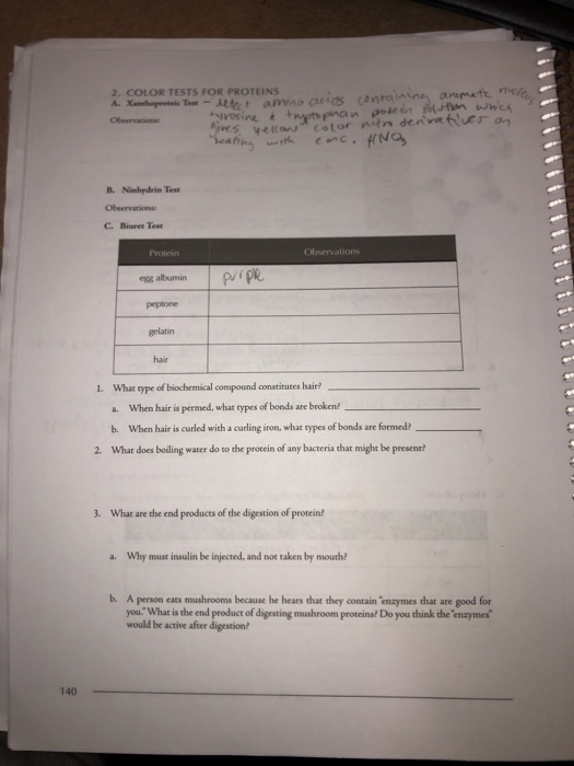 Solved 2. COLOR TESTS FOR PROTEINS a. Xanthoproteic Test