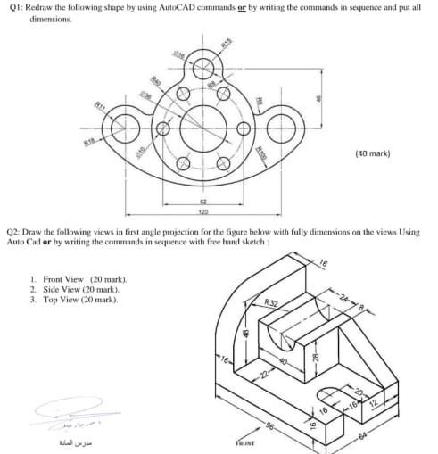 Solved Q1: Redraw the following shape by using AutoCAD | Chegg.com