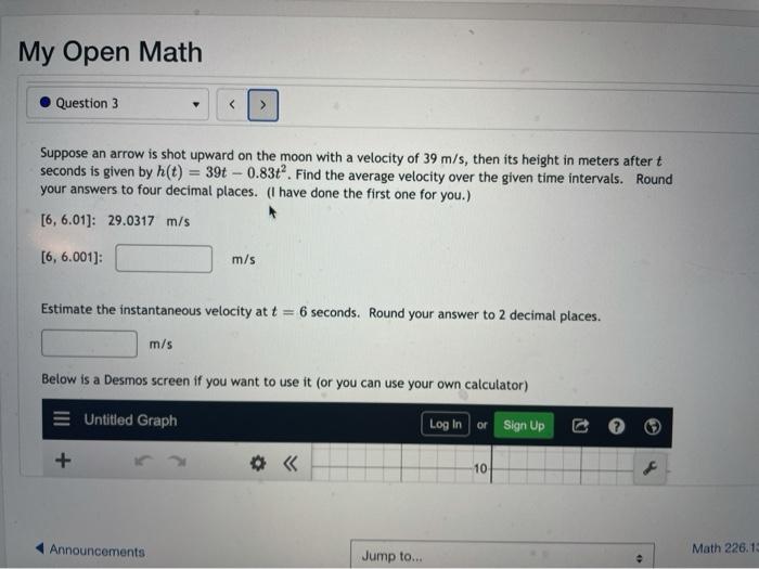 Solved My Open Math Question 3 Suppose an arrow is shot | Chegg.com
