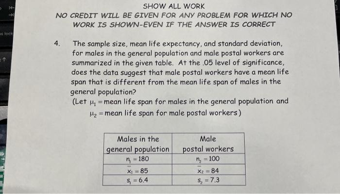 Solved SHOW ALL WORK NO CREDIT WILL BE GIVEN FOR ANY PROBLEM | Chegg.com