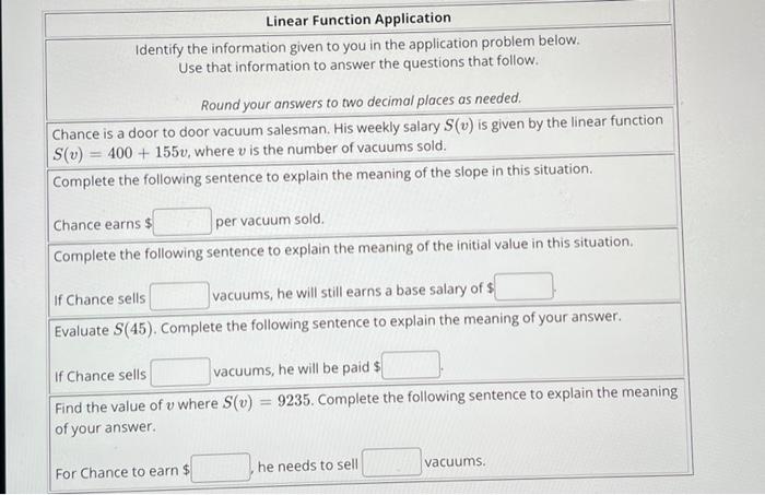 Solved Linear Function Application Identify the information | Chegg.com