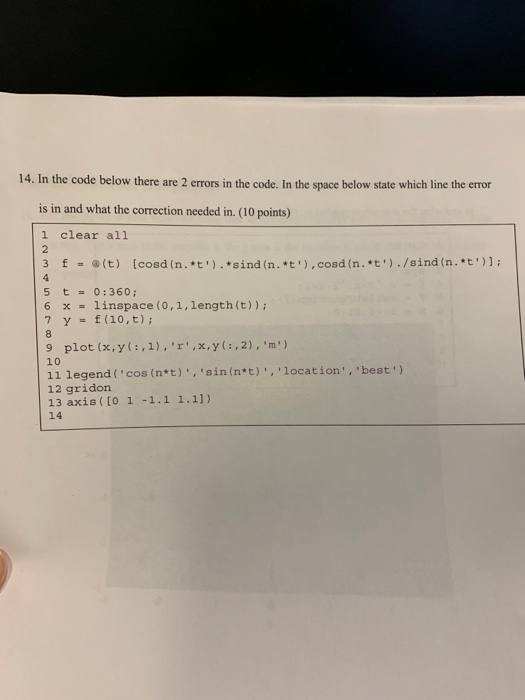 Solved 14. In the code below there are 2 errors in the code. | Chegg.com