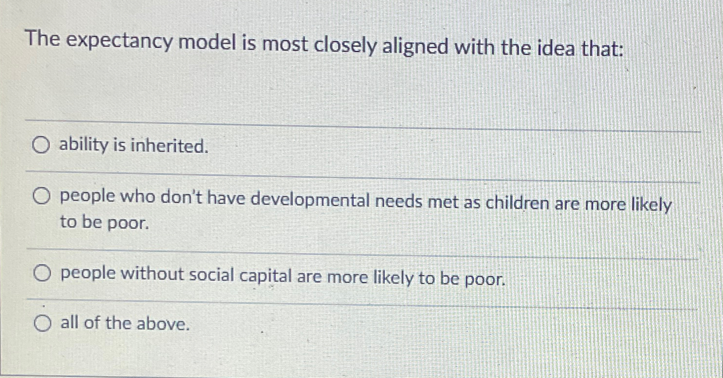 Solved The expectancy model is most closely aligned with the | Chegg.com