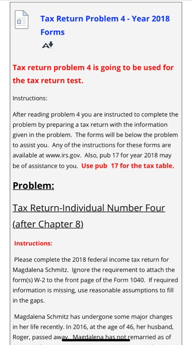 Tax Return Problem 4 Year 18 Forms All Tax Return Chegg Com