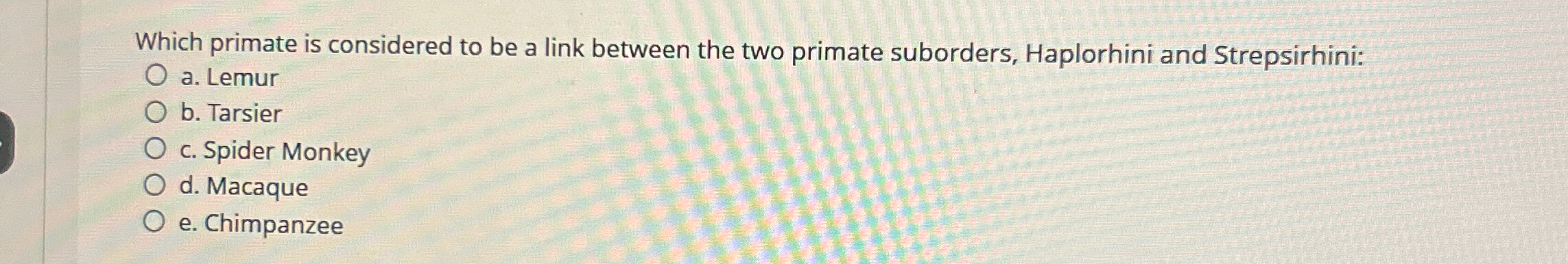 Solved Which primate is considered to be a link between the | Chegg.com