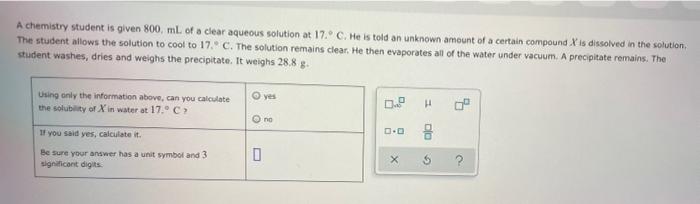 Solved A Chemistry Student Is Given 800 Ml Of A Clear 