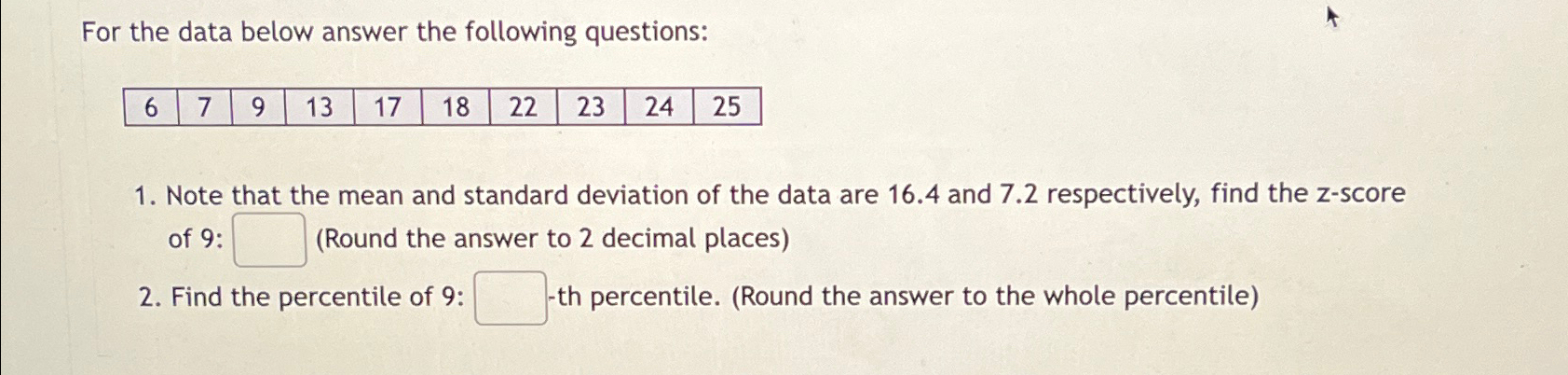 Solved For the data below answer the following | Chegg.com
