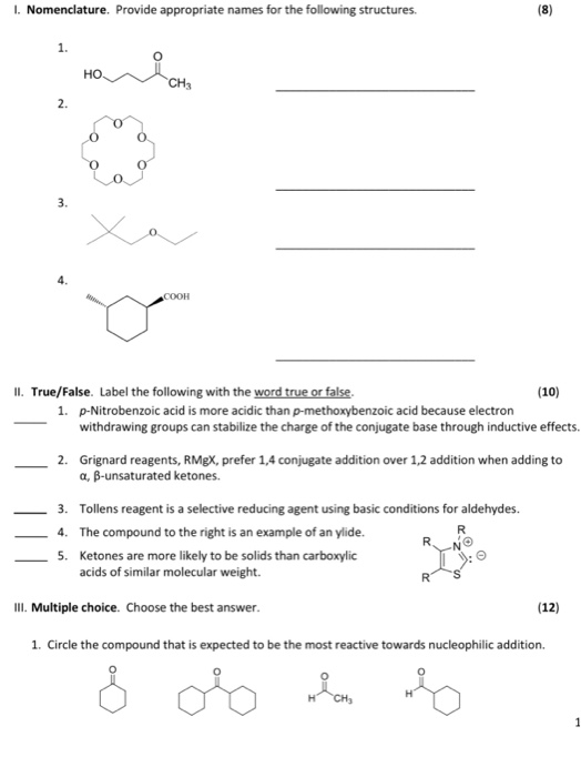 Solved I Nomenclature. Provide appropriate names for the | Chegg.com