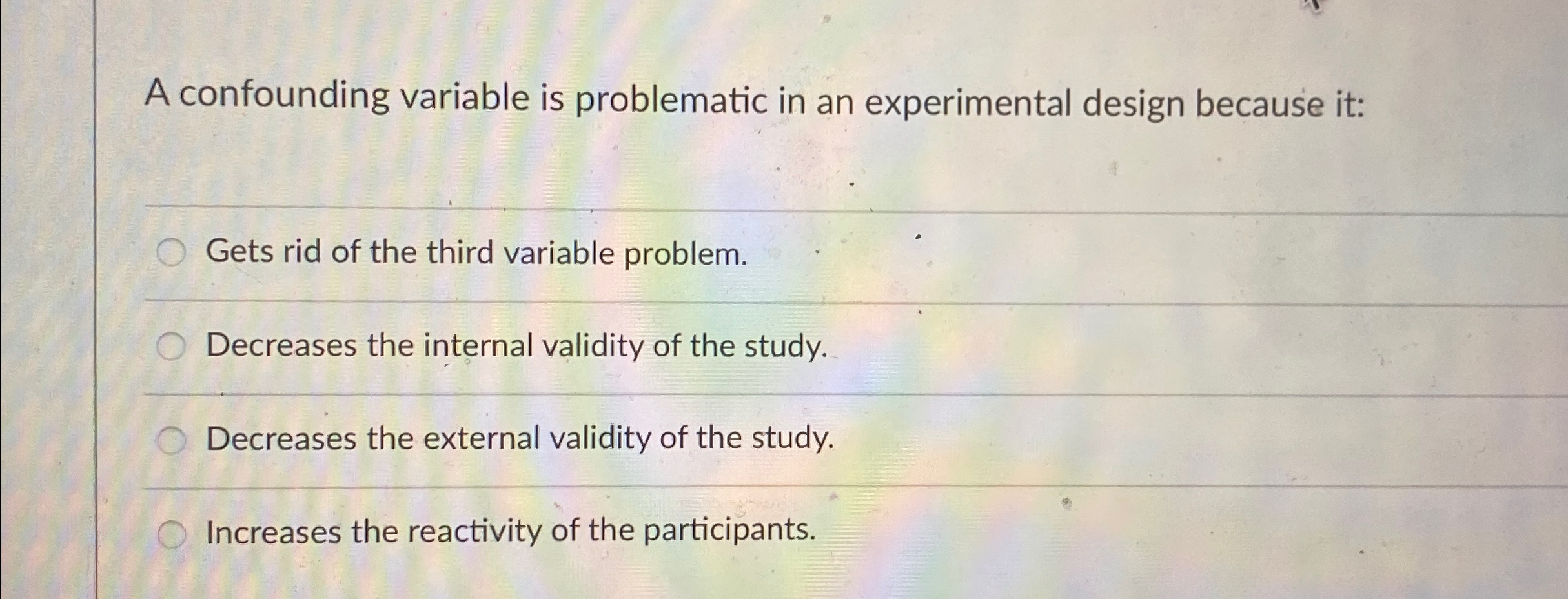 Solved A confounding variable is problematic in an | Chegg.com