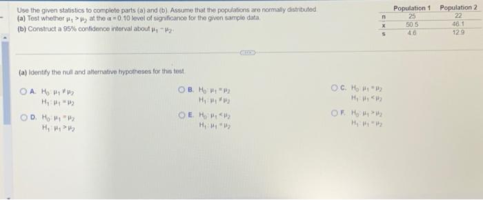 Solved Use The Given Statistics To Complete Parts (a) And | Chegg.com