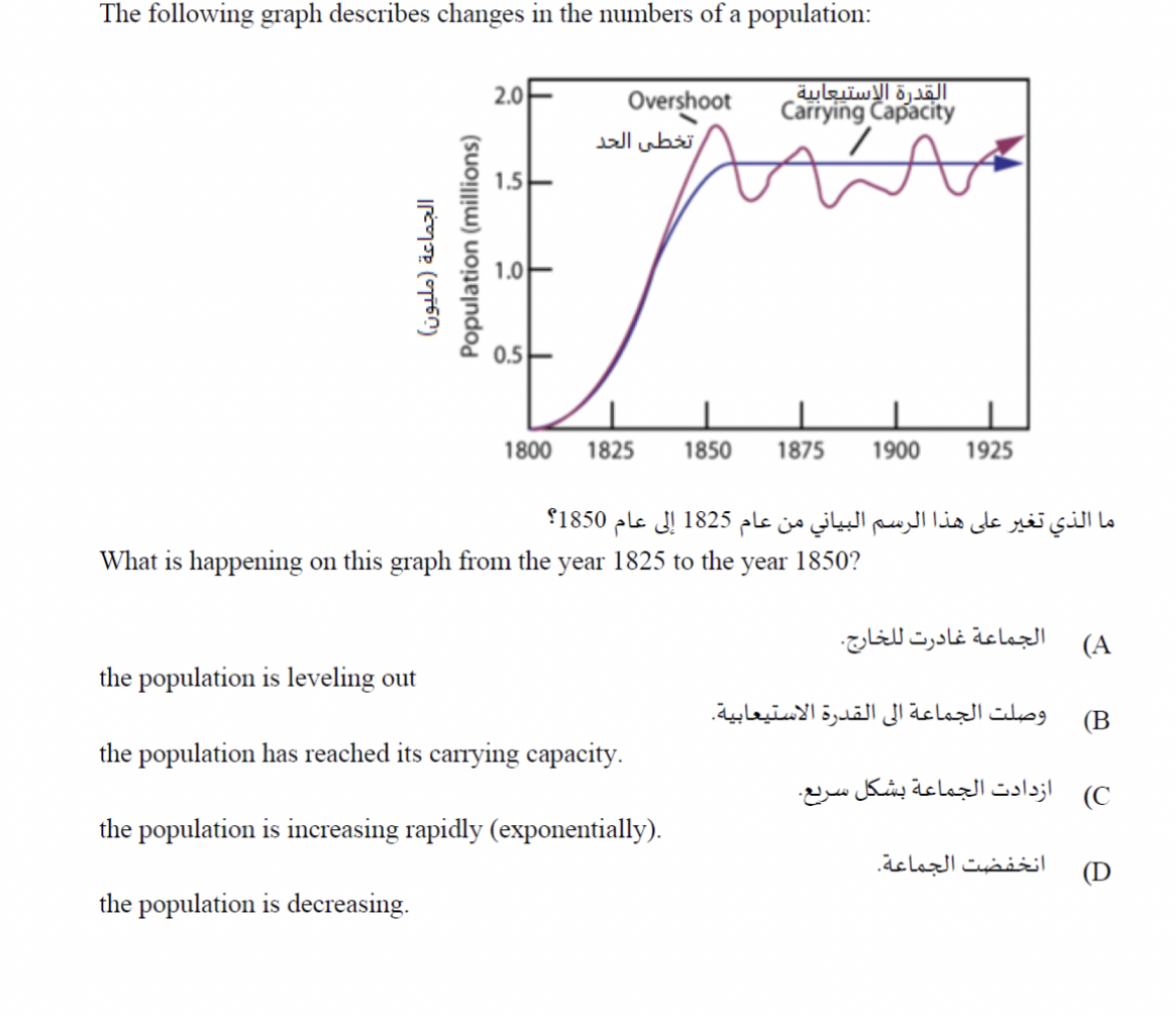 The following graph describes changes in the numbers