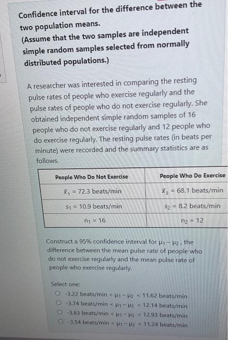 Solved Confidence interval for the difference between the | Chegg.com