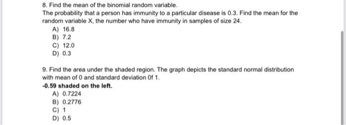 Solved 8. Find the mean of the binomial random variable. The | Chegg.com