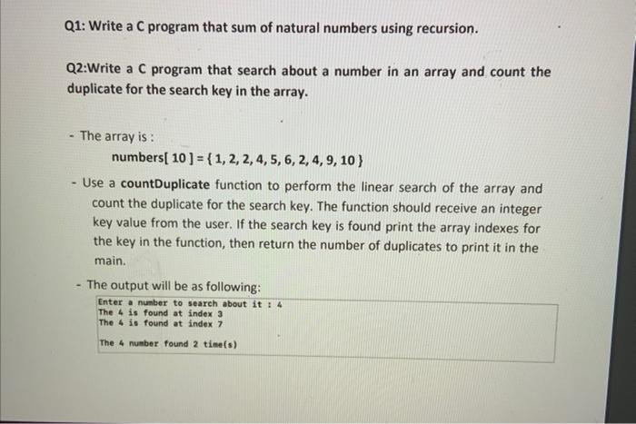 Solved Q1: Write a C program that sum of natural numbers | Chegg.com