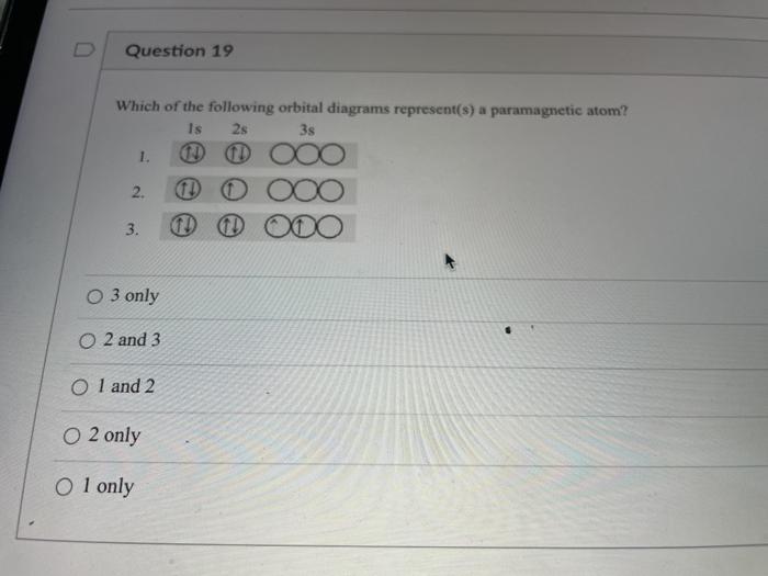 Solved Question 19 Which of the following orbital diagrams | Chegg.com