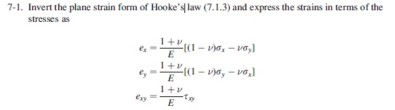 Solved 7-1. Invert the plane strain form of Hooke's law | Chegg.com