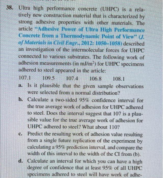 Solved a. 38. Ultra high performance concrete (UHPC) is a | Chegg.com
