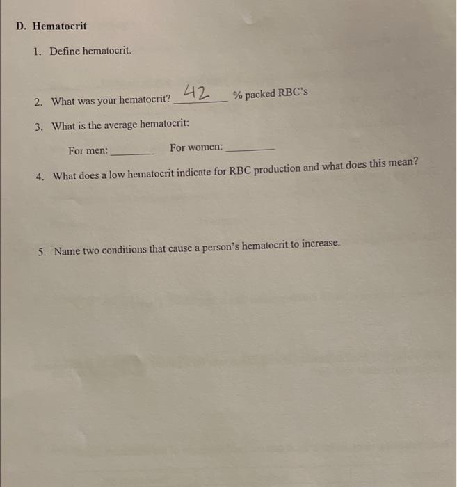 Solved PROCEDURE Calculate Mean Corpuscular Volume, Mean