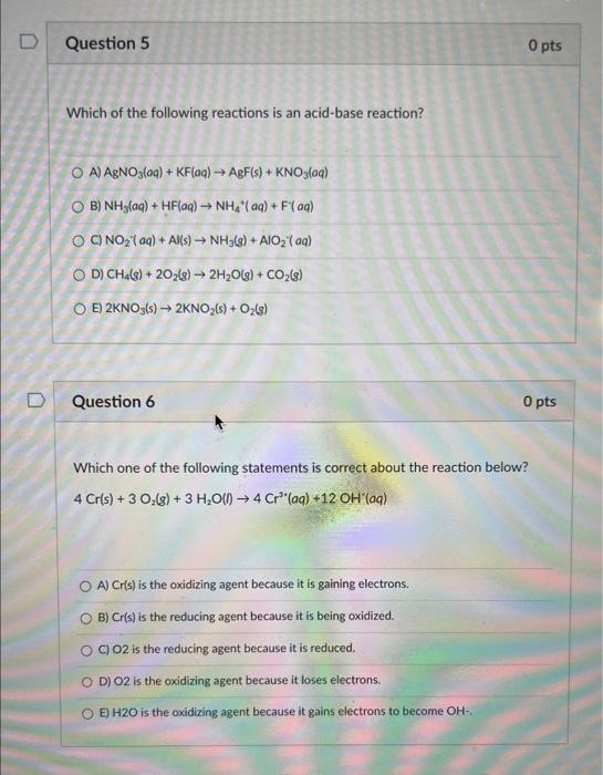 Solved Which Of The Following Reactions Is An Acid-base | Chegg.com