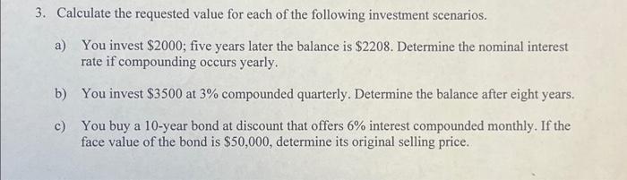 Solved 3. Calculate the requested value for each of the | Chegg.com