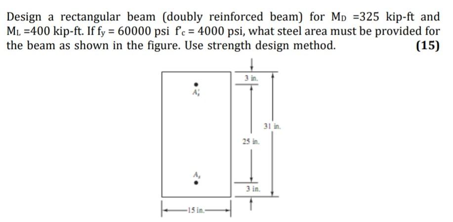 Solved Design a rectangular beam (doubly reinforced beam) | Chegg.com