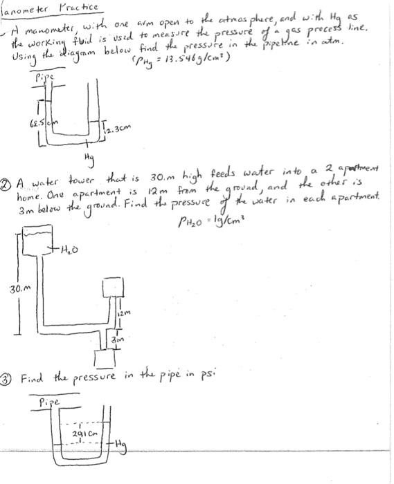 Solved AS lanometer Practice A manometer, with one arm